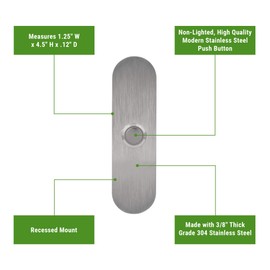 Waterwood Modern Oval Doorbell in Silver 1/8" Thick Grade 304 Stainless Steel - Adhesive Mount/Rust Proof - 1.25" W x 4.5" H x 0.19" D
