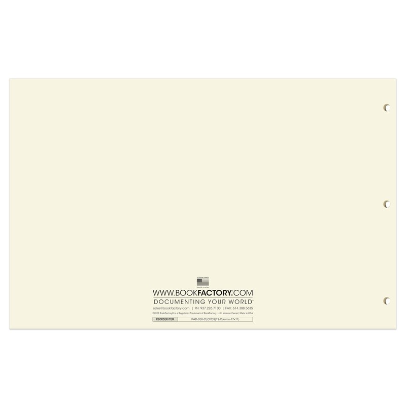 BookFactory Ledger Pad/Large 13 Column Accounting Ledger Columnar (Thirteen Columns)
