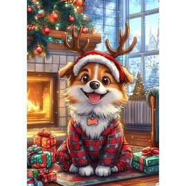 MOGTAA 5D Christmas Diamond Painting Kits for Adults, Dog Diamond Art Kits for Adults Beginners, DIY Full Drill Diamond Dots Kits Animal Painting Craft for Home Decor 12x16 inch