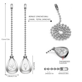 Dotlite Silver Ceiling Fan Pull Chain, 12 Inches Decorative Fan Pull Chain Ornaments Extension, 3mm Diameter Beaded Ball Fan Pull Chain Extender with Connector(4 Pack)