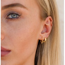 Sterling Silver Hoop Earrings for Women Grils | 3 Pairs Gold Small Hypoallergenic Chunky Sleeper Huggie Hinged Hoops Set Jewelry Gifts for Birthday Multiple Piercing, 8/10/12mm