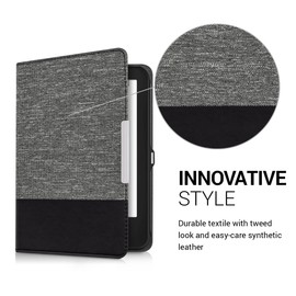 kwmobile Case for Tolino Shine 2 HD - PU Leather and Canvas Protective e-Reader Cover Folio Case - Dark Grey/Black