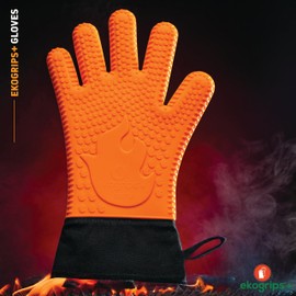 Ekogrips+ Oven Gloves with Fingers, Comfy Waterproof Heat Resistant Cooking Gloves -Long Cuff and Good Dexterity, Silicone Oven Mitts, Insulated BBQ Gloves, Outdoor Grill Gloves or Kitchen Gloves