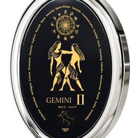925 Sterling Silver Gemini Necklace Zodiac Pendant Gift for Women Birthday Jewelry 21st May - 21st June Gold Inscribed on Onyx, 18" Rolo Chain