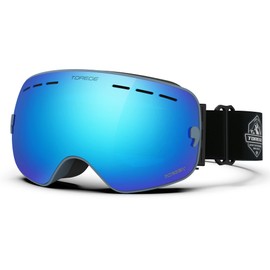 TOREGE Ski Goggles, Snow Sports Goggles with Anti-fog Spherical Lens, Snowboard Goggles for Men Women Adult Youth (Matte Grey Frame & REVO Ice Blue Lens TG10C3)