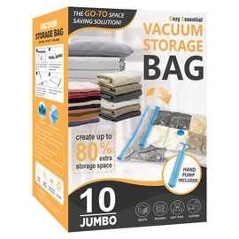 Cozy Essential Vacuum Storage Bags, Compression Space Saver Bags for Clothes, Comforters, Blankets, Pillow, Bedding, Sealer Clothing Storage,10 Jumbo