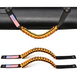 RERPRO Roll Bar Grab Handles for 2021 2022 2023 2024 2025 Ford Bronco 2 Door 4 Door Accessories Paracord Grip Handle, with America Flag, 2 Pack Yellow