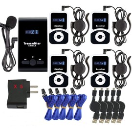 EXMAX ATG-100T 195MHz Wireless Tour Guide Acoustic Audio Voice Transmission System Microphone Earphone Headset for Church Translation Simultaneous Interpreting Tour Travel1 Transmitter 4 Receivers