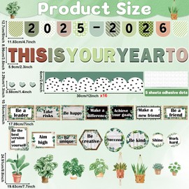 This is Your Year Bulletin Board Set Inspirational Classroom Decoration Summer Greenery Welcome Back to School Bulletin Plant Motivational Positive Affirmation Cutouts for Office Chalkboard Wall Decor
