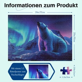 Misitu Puzzle 1000 Pieces for Adults - Polar Bear Under Aurora - 70 x 50 cm Home Decoration Puzzle