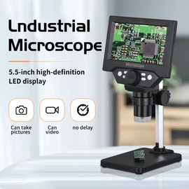 5.5-inch LCD Display Electron Microscope 10 Megapixel Industrial Microscopes Digital Electronic Maintenance Magnifying Glass 1000x Magnification 8LED Light Intensity Adjustable Photos Videos Playback Mode with Screen Saver Automatic Shutdown Formatting M