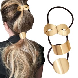 mdgfge Ponytail Hair Cuff Metal Circle Ponytail Holder Elastic Gold Hair Ties Cuff Ponytail Holder Hair Ropes for Women Hair Decorative Hair Accessories (3 Pieces)
