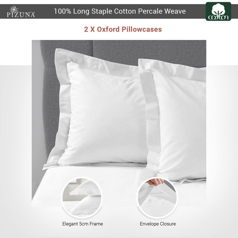Pizuna Cotton Percale Housewife Pillowcases 2 Pack White 50x75cm, 100%