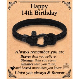 EFVISD 14 Year Old Boy Birthday Gifts, 14th Birthday Gifts for Boys, Cool Braided Rope Bracelet for Son Grandson Brother Nephew