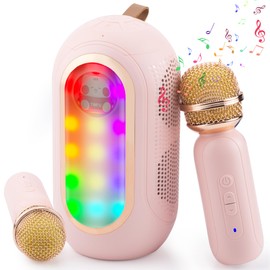 Adamantite Karaoke Machine for Kids and Adults, Capsule Mini Portable Kids Microphone - Bluetooth Speaker with 2 Microphones, Home Party Karaoke Speaker, Birthday Gift (Pink)