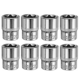 HARFINGTON 8pcs E-Torx Socket 3/8" Drive E20 External Torx Deep Socket CR-V 6 Point Spline Socket Star Female Bit Socket for Auto Repairs Home Maintenance DIY Hand-Making 1.2" Length