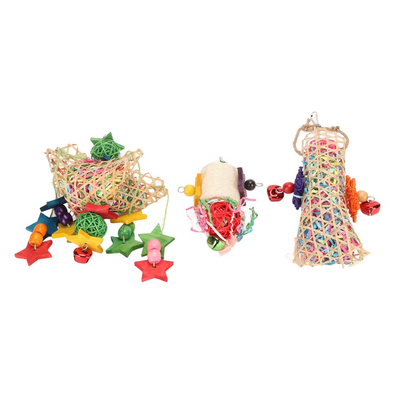 3pcs Parrot Shredding Chew Toy Bamboo Net Rattan Loofah Bird