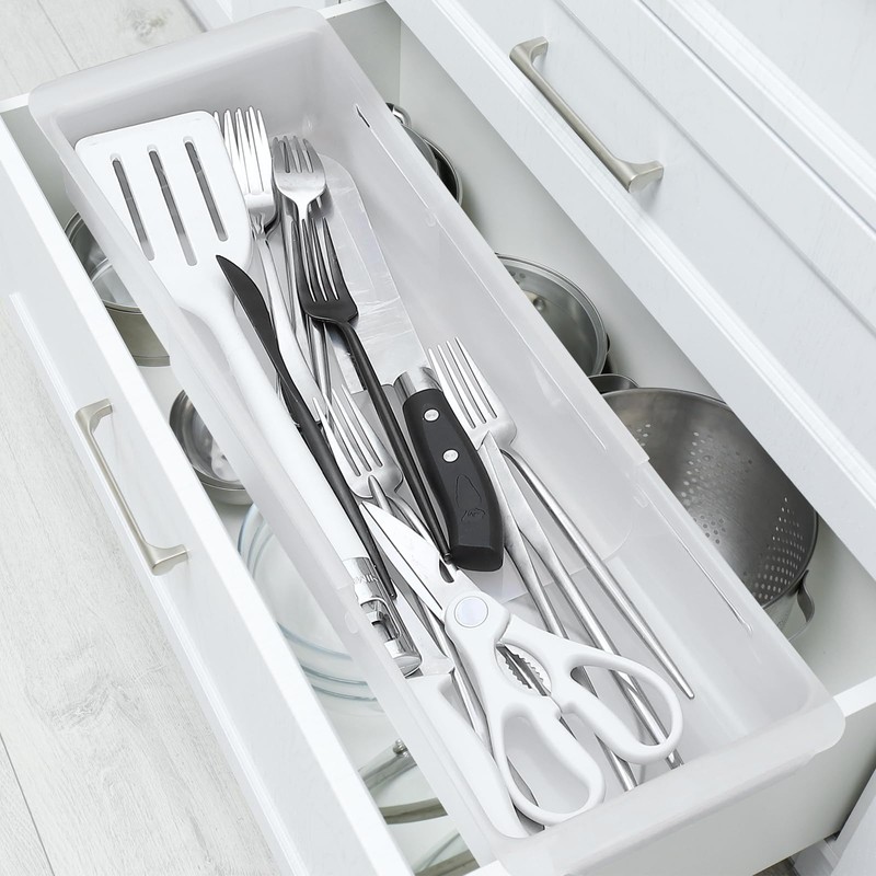 Gulfmew 1 Pack Deep Drawer Organizer Bins, Adjustable Sliding Drawer