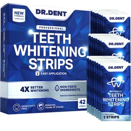 DRDENT Professional Teeth Whitening Strips 21 Applications - Enamel Safe - No Pain Sensitivity - Professional Teeth Bleaching Strips - 42 Strips + Mouth Opener Included