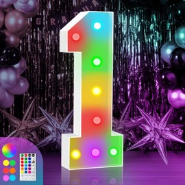 3FT Marquee Light Up Numbers Sign, Colorful Happy Birthday Light Up Number 1, 18 Color Modes with Remote, Cardboard Numbers for Birthday Anniversary Party Decorations, Mosaic Numbers for Balloons