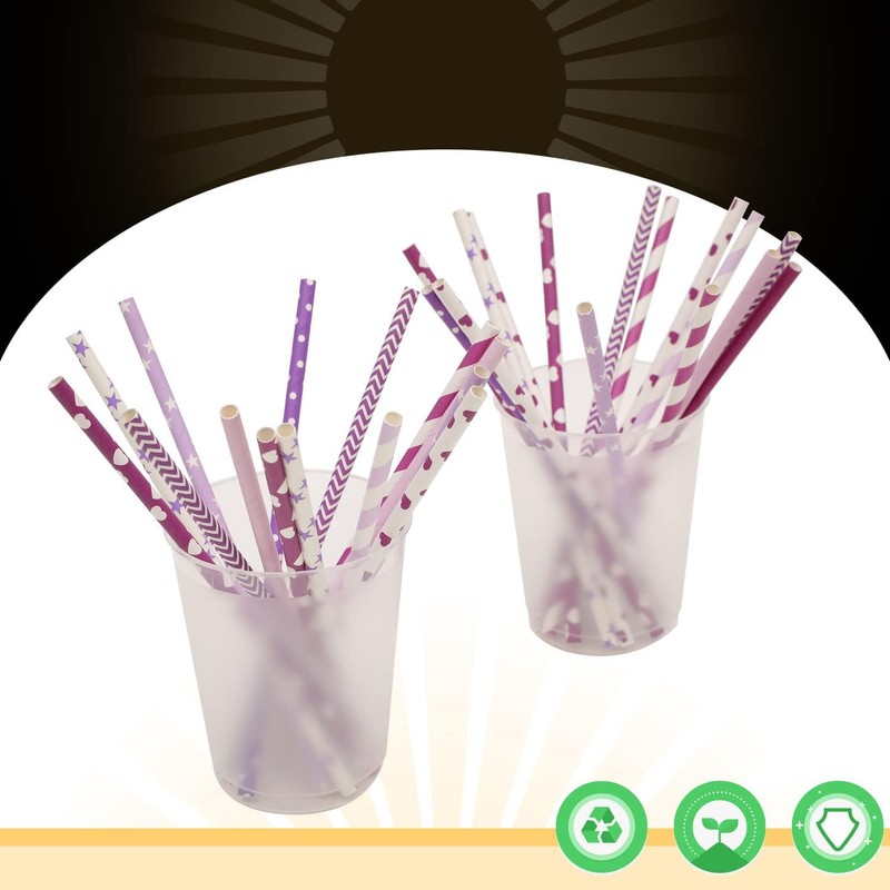 Gcardist Purple Paper Straws for Drinking Purple Disposable Straws 100pcs