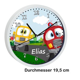 CreaDesign WU-30-1094 Car Wall Clock for Children's Room, Silent Clockwork without Ticking, Customisable with Name, White Frame, Diameter 19.5 cm
