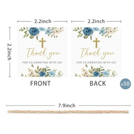 Baptism Thank You Tags, Gift Tags for Baby Boy Baptisms, Christenings, First Communions Religious Occasion (Square Blue)