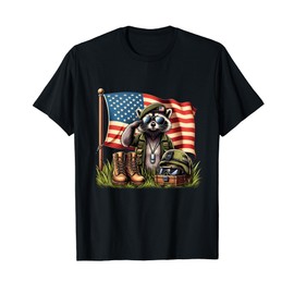Racoon USA Flag 4th Of July Salute Memorial Day Father's Day Women Kids Men T-Shirt