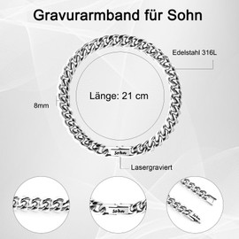 TERRISHE Gift for Men Dad Son Men's Bracelet Stainless Steel Bracelet Miami Bracelet Cuban Link Bracelet Stainless Steel Bracelet Christmas Birthday Gift for Men Boys, Stainless Steel