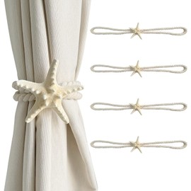 4 Pcs Natural Starfish Curtain Tiebacks, Handmade Woven Rope Curtain Ties Scandinavian Minimalist Style Curtain Spreader for Outdoor, Hotel, Bedroom, Curtain Decoration (Knobby Starfish)