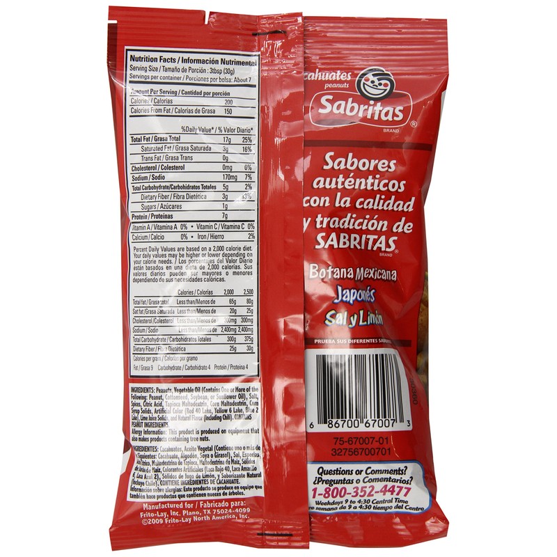 Sabritas Chile and Lime Peanuts, 7-Ounce (Pack of 6)