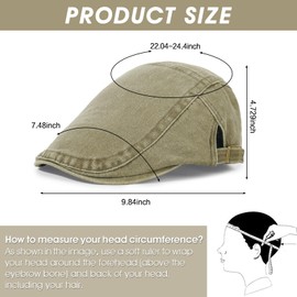 Qlauca 2Pcs Men's Newsboy Caps Washing Cotton Cooling Lightweight Scally Cap for Men Adjustable Flat Cap