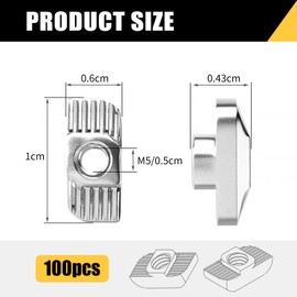 Batheidon T-Slot Nuts M5 Pack of 100 T-Slot Nuts M5 Nut 6 Aluminium Profiles 20 x 20 Accessories T Slot Nut Carbon Steel Nickel Plated. For Mounting Solutions, DIY Projects, Mechanical Engineering, 3D