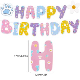 Dog Happy Birthday Banner with Daisy Paws Hanging Swirls Blue Dog Birthday Party Supplies Daisy Puppy Paws hanging Decorations for Pet Kid Boy and Girl Party Supplies