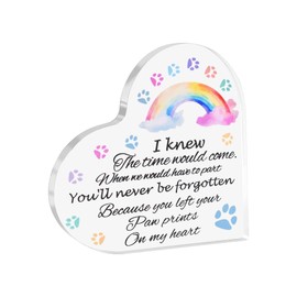 Pet Sympathy Gifts for Women Men Loss of Cat Dog Memorial Acrylic Desk Decor Cat Dog Mom Dad Bereavement Condolence Gifts for Pets Lover Rainbow Bridge Desk Plaques Heart Desk Table Signs