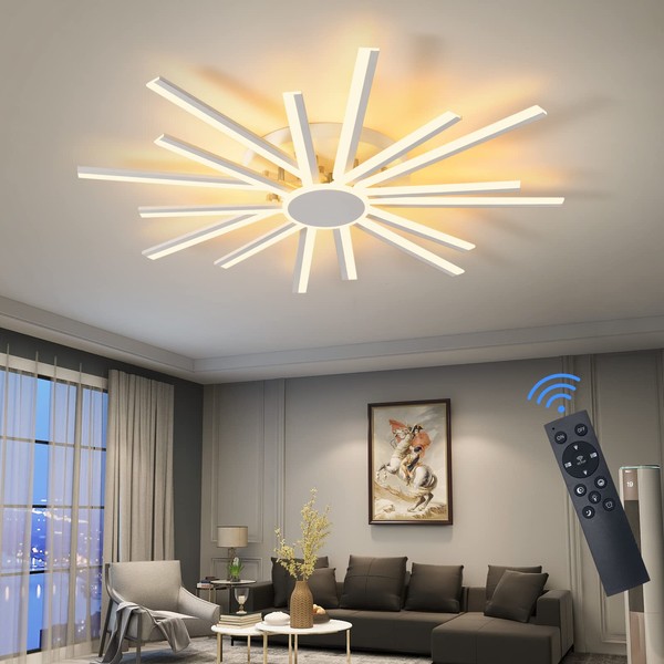 QIYIMEILUX Modern LED Ceiling Light 120W Dimmable Ceiling Light Fixture with Remote Control 38.6in16 Heads White Flush Mount Ceiling Light Acrylic Ceiling Lamps for Living Room,Kitchen,Bedroom