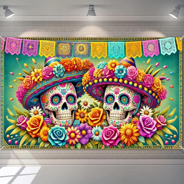 BlissYard Day of The Dead Banner Backdrop Party Decorations 71x43