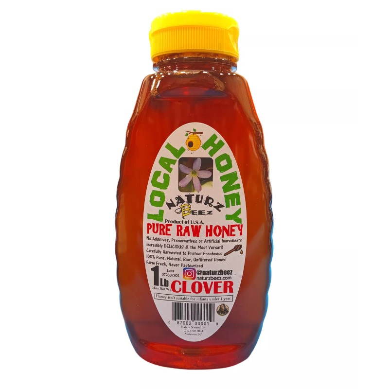 Naturz Beez RAW HONEY CLOVER 1LB 454g Squeeze Bottle 100%
