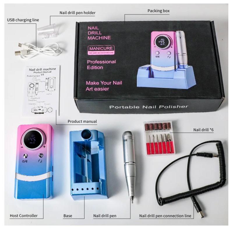 Professional Portable Stainless Steel Nail Drill File Buffers 45000 RPM