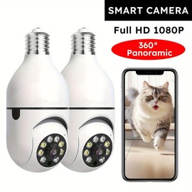 [Wireless WiFi Security Camera] 2pcs E27 Light Bulb Security Cameras - 360 Degree, HD 1080P, Full Color Night Vision, Motion Detection, Wireless WiFi Camera 2.4GHz, Indoor Outdoor, APP Ease Life, Without Battery