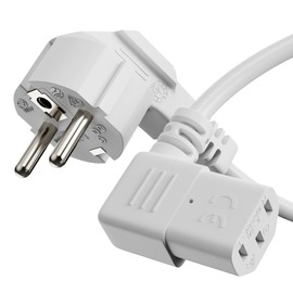 sonero Stromkabel Kaltgerätekabel 3 Polig, 10,0m, Schutzkontakt Schuko Stecker Netzstecker auf Kaltgerätekupplung C13 Buchse, 90° Winkel Netzkabel Netzteil Strom Kabel für Monitor PC Drucker, Weiß