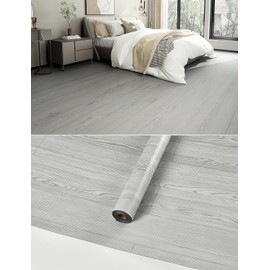 15.7'' Wide Vinyl Flooring Roll 12.86 Sq.ft -FOGZUVR Peel and Stick Floor Tiles Wood Self-Adhesive Sticky Tile Durable,Waterproof & Easy Install for Bathroom, Kitchen,Living Room (Gray,15.7''x118'')
