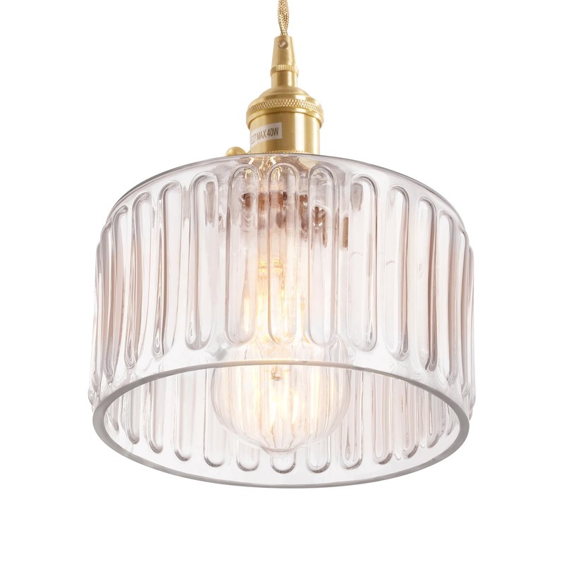 Shenmoyl Pendant Light 2 Pack with Clear Striped Glass Lmapshade,