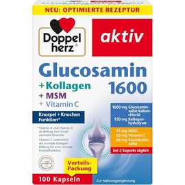Doppelherz Glucosamine 1600 with Collagen and MSM - Vitamin C as a Contribution to Normal Collagen Formation for Normal Cartilage Function - 100 Capsules