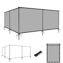 Goleray 5'Hx6'W Outdoor Freestanding Privacy Screen Fence Panels with Iron Poles, Mesh Shade Net Cover Temporary Fencing for Patio Backyard Garden Deck, Light Gray