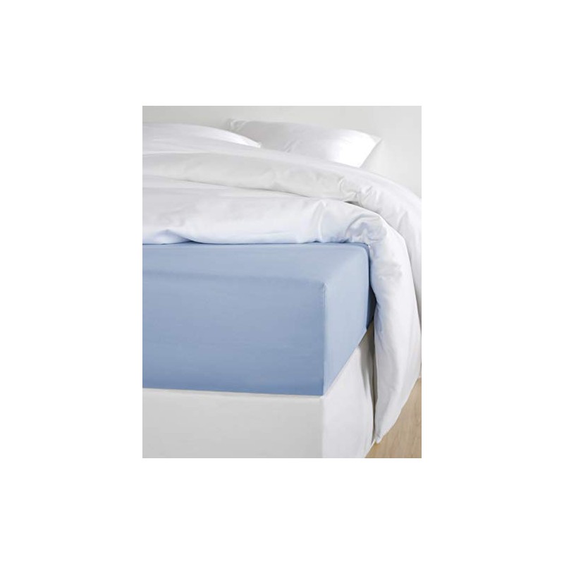 De Witte Lietaer Fitted Sheet Made Cotton Satin, Serenity Blue,