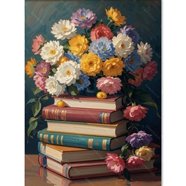 Gamteldot Diamond Art Kits for Adults - 12x16 Inch 5D Full Drill Book & Floral Diamond Painting,Vintage Book with Flowers DIY Craft Kit,Diamond Art Book Theme for Reading Room Decor and Literary Gifts