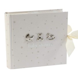 Happy Homewares Neutral Colored Baby Shower Photo Album with 3D Silver Icons