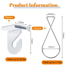 Vicenpal 30 Pcs Drop Ceiling Hooks Bulk for Classrooms Hanging Set, 15 Pairs Right and Left 15 Pcs Clips for Tile Decorations, Metal Suspended T Bar Hooks for School Plants