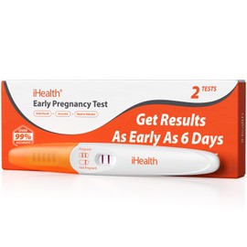 iHealth Pregnancy Test 2-Pack, Ultra-Sensitive Early Detection, Over 99% Accurate Results 6 Days Before Missed Period. Easy at-Home Fertility HCG Test Kit, Individually Wrapped, Pruebas de Embarazo